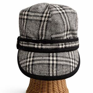 Vintage Gray & Black Plaid Newsboy Cap – One Size